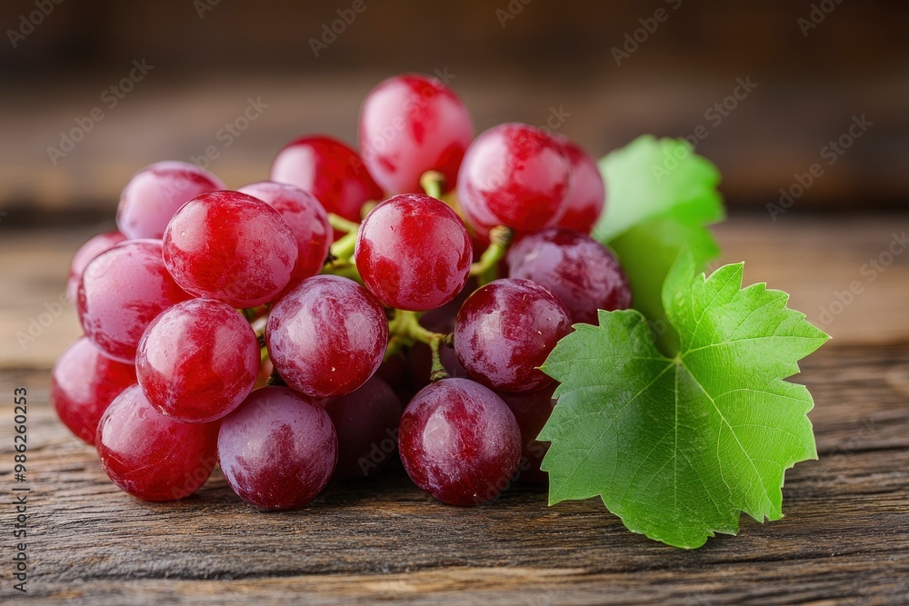 Red Grapes on a wooden background. A cluster of ripe fresh grapes on a wooden table. with generative ai Red Grapes on a wooden background. A cluster of ripe fresh grapes on a wooden table. with generative ai