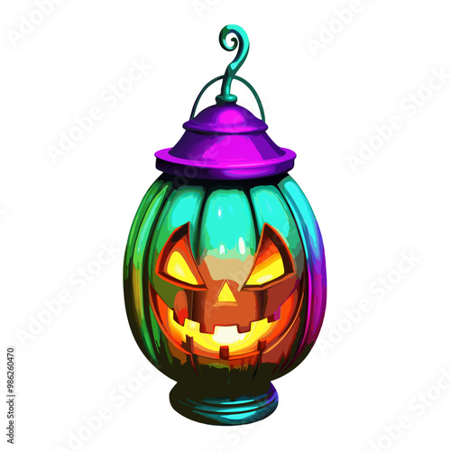 Glowing Pumpkin Lantern with Smiling Face for Halloween