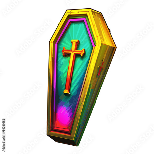 Colorful Coffin with Golden Cross in Halloween Fantasy Art