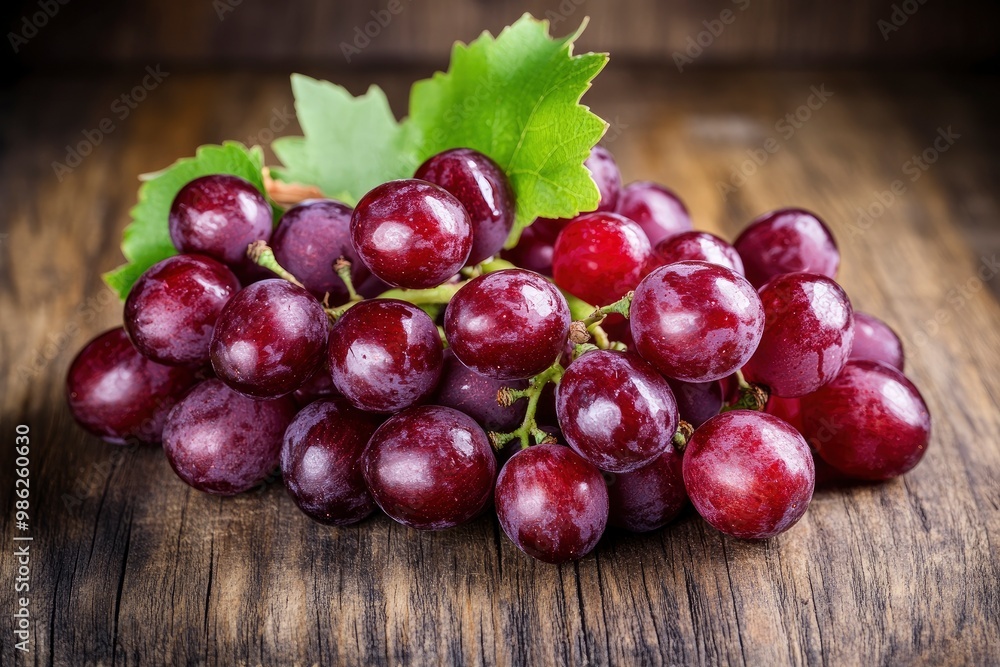 Red Grapes on a wooden background. A cluster of ripe fresh grapes on a wooden table. with generative ai Red Grapes on a wooden background. A cluster of ripe fresh grapes on a wooden table. with generative ai