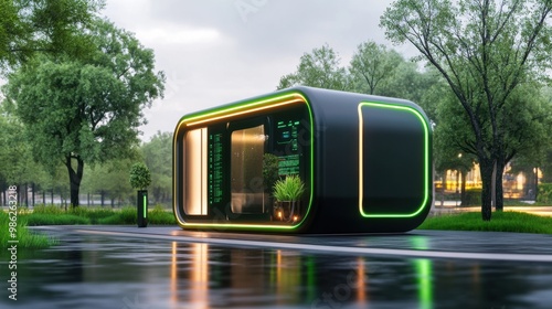 Futuristic Eco Friendly Sustainable Modular Cube Pod for On the Go Urban Living and Transportation