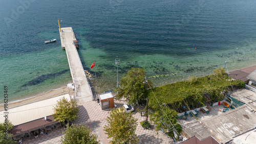 Cinarli Village view from sea in Marmara Island of Turkey. Aerial view of Marmara island Cinarli , Turkey. Marmara island view from sea in Turkey. photo