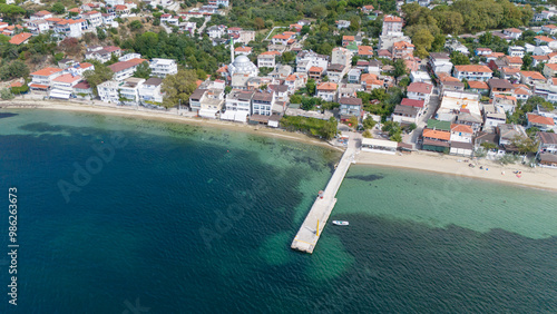 Cinarli Village view from sea in Marmara Island of Turkey. Aerial view of Marmara island Cinarli , Turkey. Marmara island view from sea in Turkey. photo