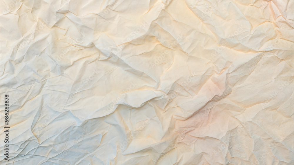 Obraz premium Wrinkled textured light paper background with soft colors and folds copy space