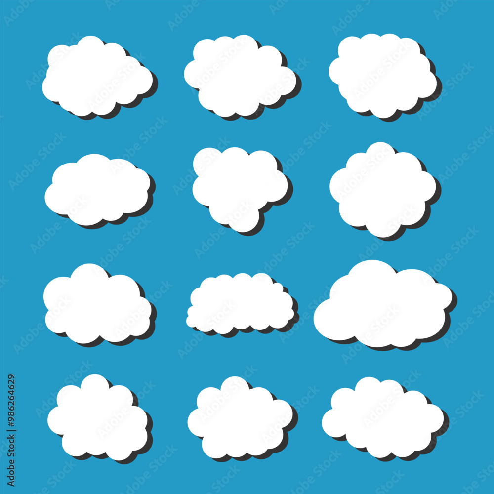 white vector cloud shape set design on blue background white vector cloud shape set design on blue background