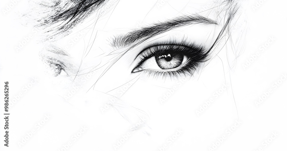 Fototapeta premium Black and white image captures the intense gaze of a woman, her eyes filled with mystery and depth.