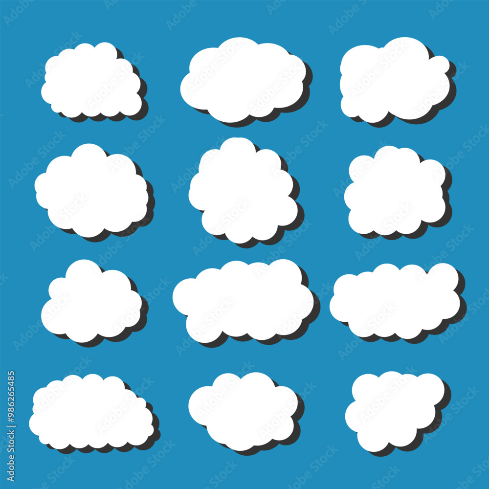 white vector cloud shape set design on blue background white vector cloud shape set design on blue background