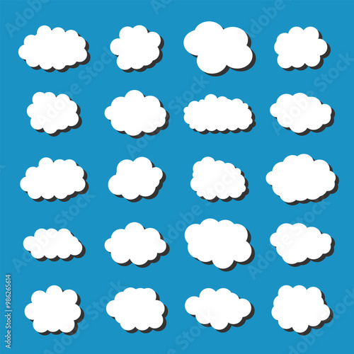 white vector cloud shape set design on blue background 