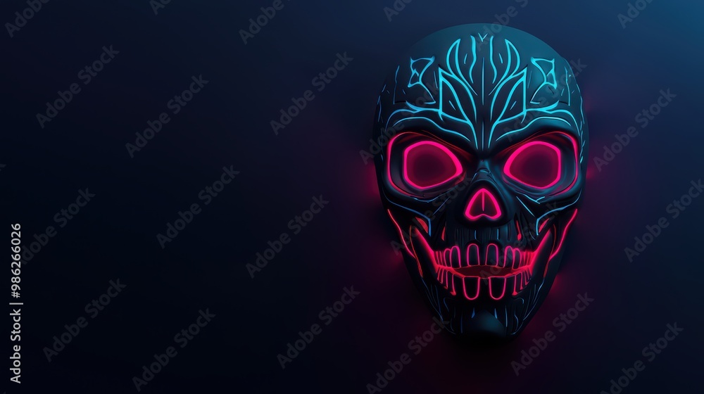 Colorful skull art with neon accents against a dark background, representing cultural symbolism and celebration. Colorful skull art with neon accents against a dark background, representing cultural symbolism and celebration.
