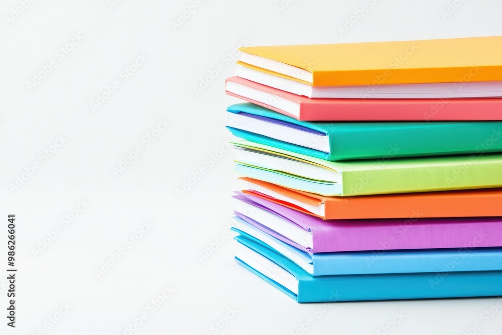 Colorful stack of notebooks on a white background, perfect for stationery themes and educational purposes. Colorful stack of notebooks on a white background, perfect for stationery themes and educational purposes.