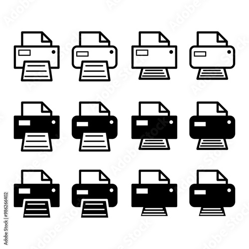 Set of Printer document web icon, printout machine technology flat sign vector illustration