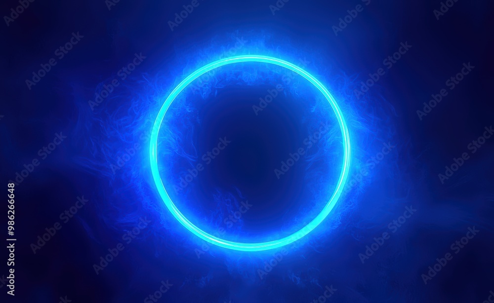 Blue neon circle with smoke Blue neon circle with smoke