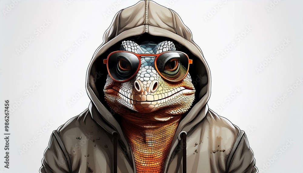 Kriminelle Eidechsenmann mit Hoodie Brille und Gold Ketten Kriminelle Eidechsenmann mit Hoodie Brille und Gold Ketten