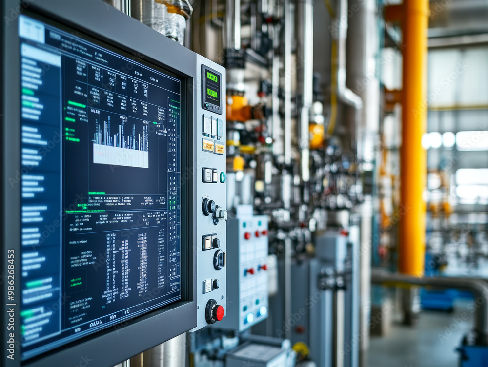 Control cabinet in an industrial water facility displaying data and analytics. advanced technology and machinery create dynamic environment, showcasing importance of monitoring systems in industrial p Control cabinet in an industrial water facility displaying data and analytics. advanced technology and machinery create dynamic environment, showcasing importance of monitoring systems in industrial p