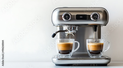 Modern Black Coffee Machine in a Stylish Kitchen with Cup - Sleek Home Appliance Closeup