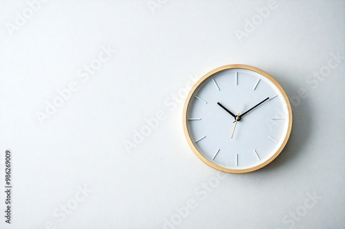Wallpaper Mural A minimalist wall clock with a simple white face and slim golden frame, mounted on a plain light wall. Its design is sleek and modern, evoking a sense of calm and simplicity. Torontodigital.ca