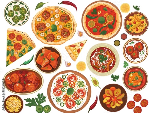 Pizza icons set with different types of pizzas