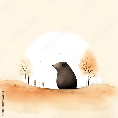 POETIC WATERCOLOR ILLUSTRATION OF A MOLE photo