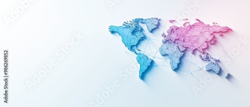 Fototapeta Naklejka Na Ścianę i Meble -  Stylized world map with gradient colors on a white background, symbolizing global connections and digital networks.
