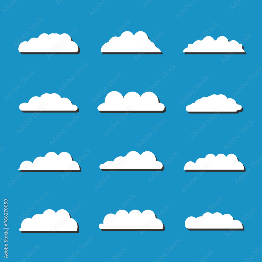 white vector cloud shape set design on blue background white vector cloud shape set design on blue background