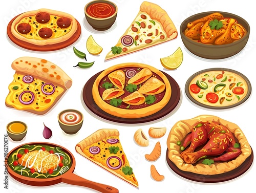 Pizza icons set with different types of pizzas