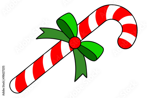  Christmas candy cane with red ribbon simple vector