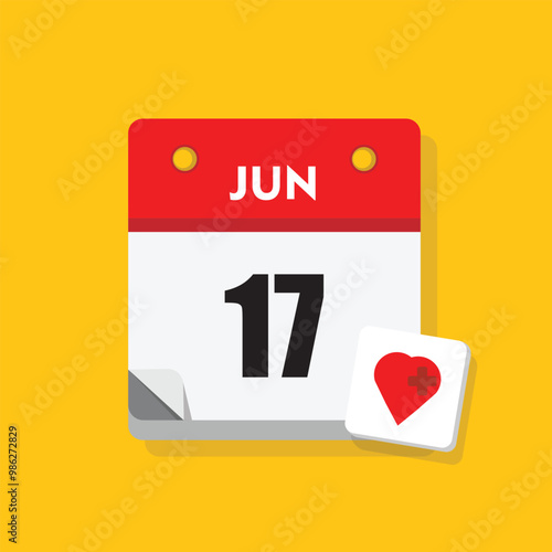 calender icon, 17 june icon with yellow background