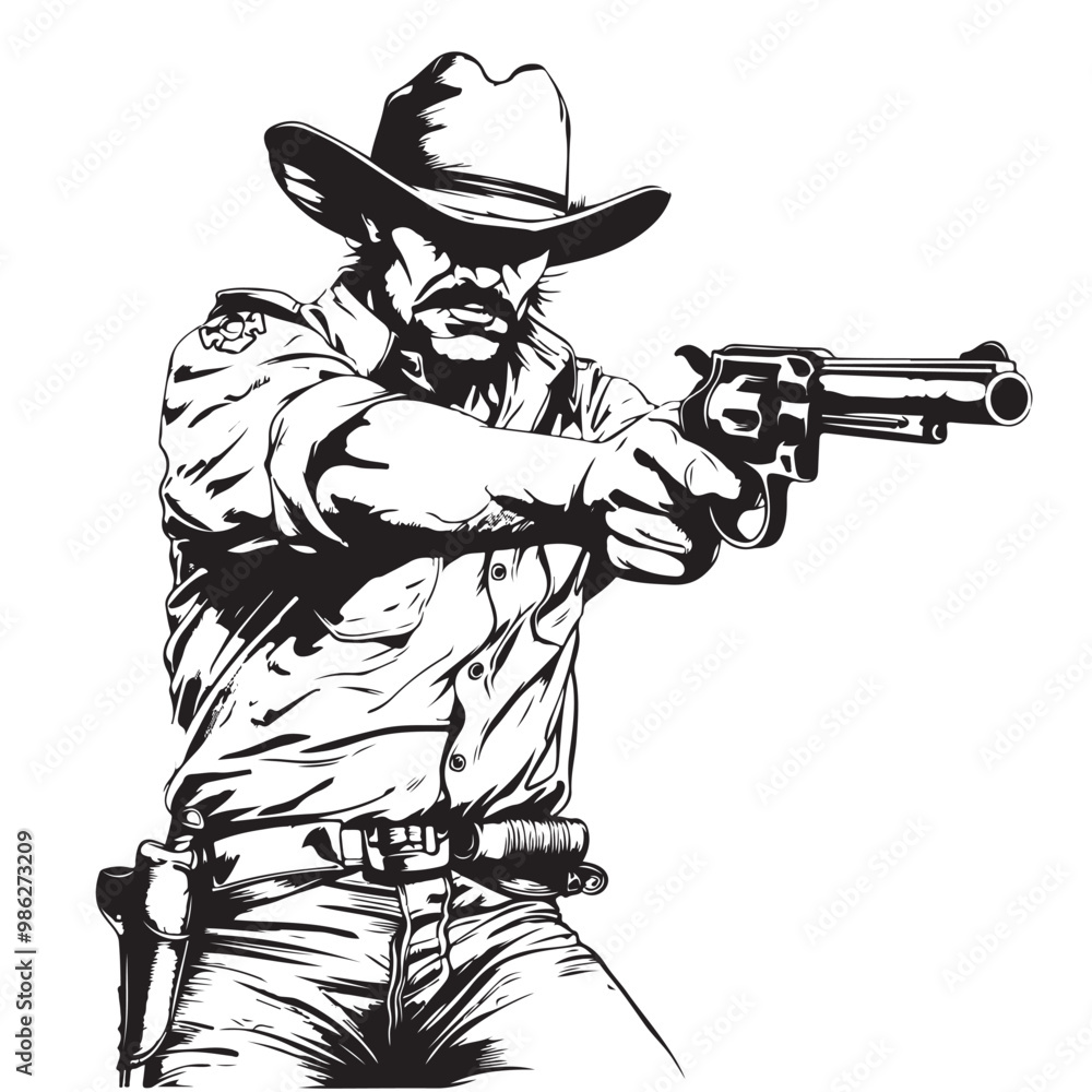 Cowboy Sheriff with gun stock image vector isolated on transparent background Cowboy Sheriff with gun stock image vector isolated on transparent background