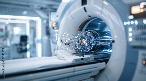 Modern MRI machine in a hospital setting, showcasing advanced medical imaging technology for diagnostics and patient care.