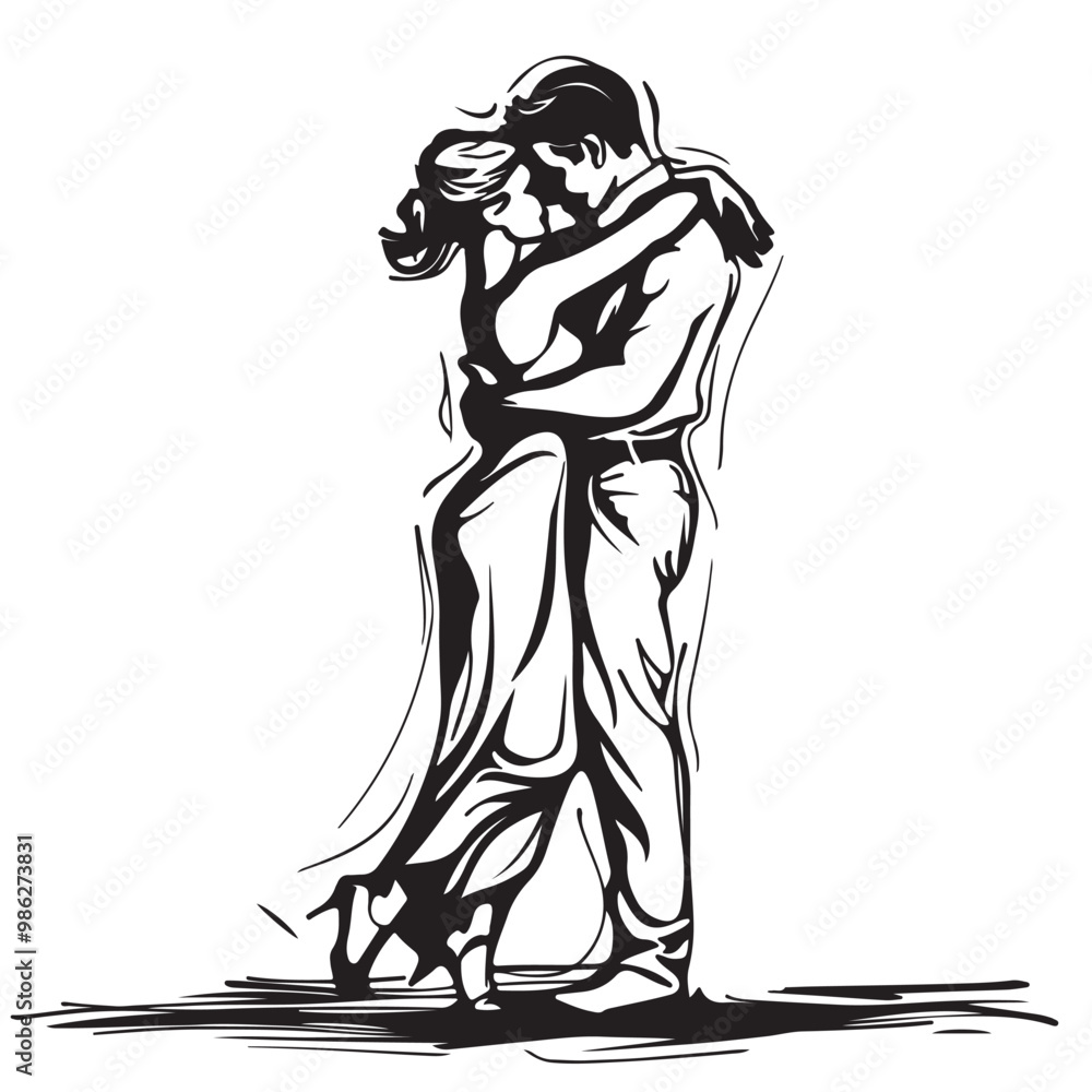 Fototapeta premium Tango Dance Dancing Couple Man And Woman Vector image isolated on transparent background
