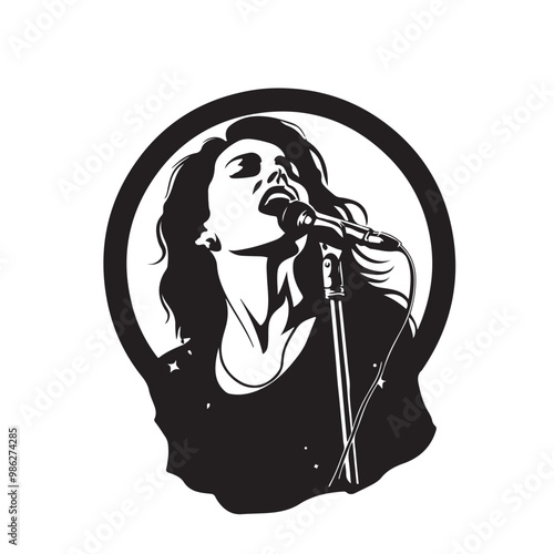 Woman singer silhouette Black and White Stock image vector 