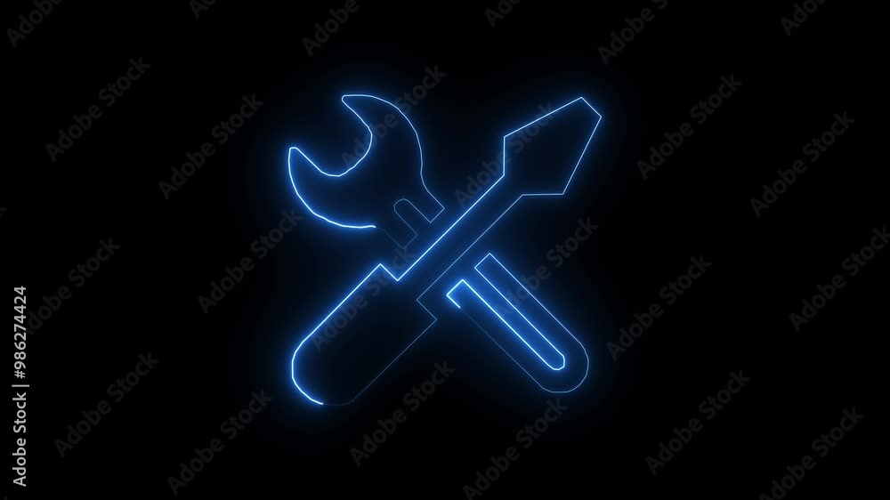 Neon Wrench icon animated with black background. Neon Wrench icon animated with black background.