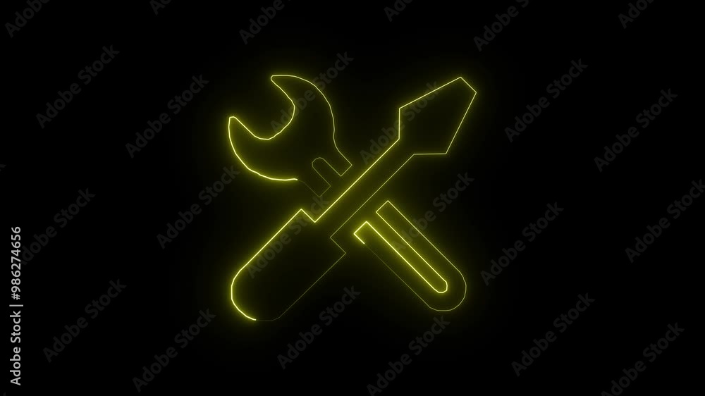 Neon Wrench icon, animated with black background. Neon Wrench icon, animated with black background.