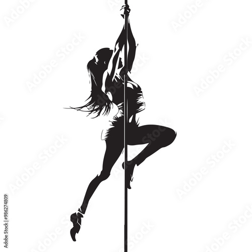 Silhouette of woman performing pole dance stock image vector isolated on transparent background