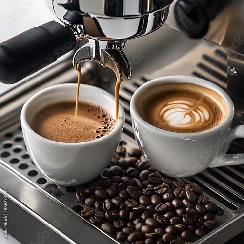 Modern Black Coffee Machine in a Stylish Kitchen with Cup - Sleek Home Appliance Closeup