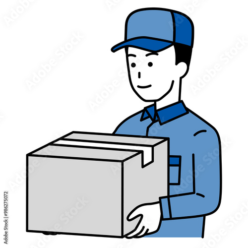 ダンボールの荷物を運ぶ配達員の男性