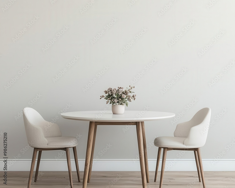 Serene dining room with minimalist table and soft textures, minimalistic furniture, peaceful dining Serene dining room with minimalist table and soft textures, minimalistic furniture, peaceful dining
