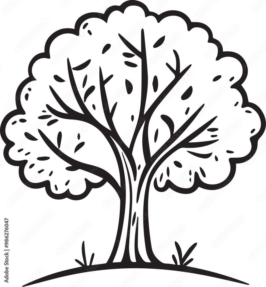 Obraz premium Tree coloring pages, Tree outline silhouette vector, Oak tree coloring page