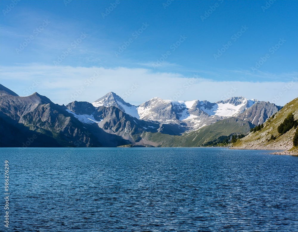 Beautiful mountain range with a large lake in front. Norways fjords or patagonia mountains Beautiful mountain range with a large lake in front. Norways fjords or patagonia mountains
