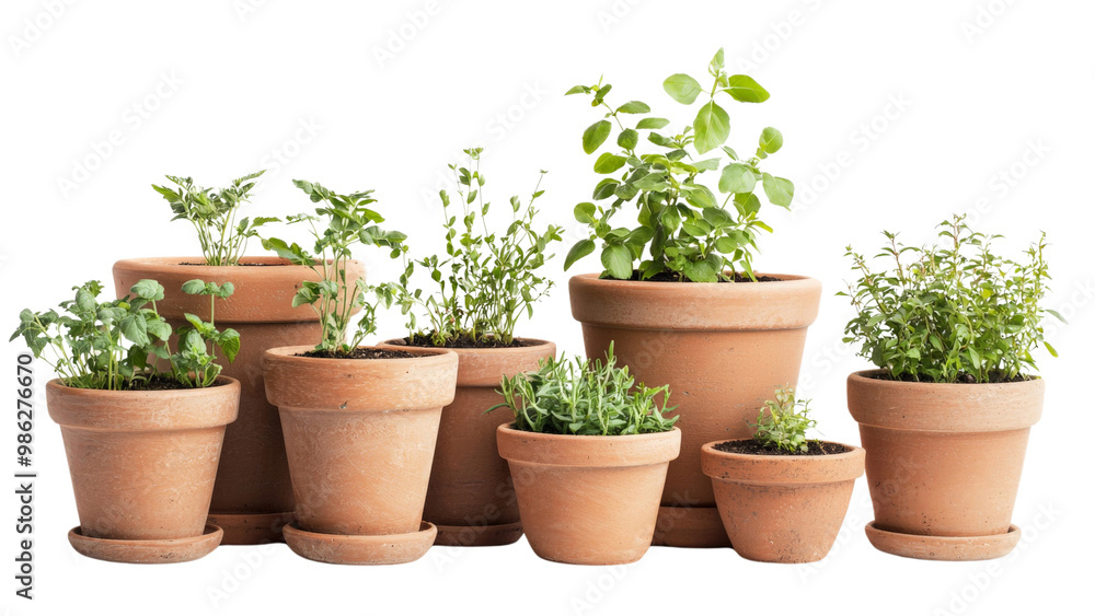 Set of gardening pots in various sizes and shapes isolated on transparent background, PNG file Set of gardening pots in various sizes and shapes isolated on transparent background, PNG file