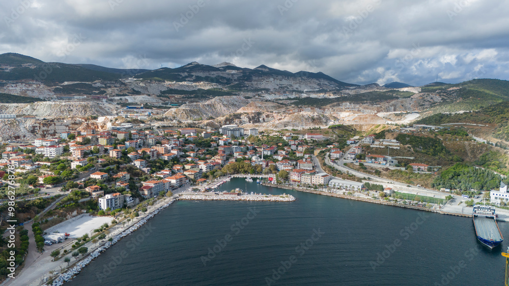 Fototapeta premium Saraylar Village view from sea in Marmara Island of Turkey.