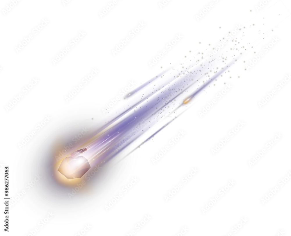 Falling asteroid with fire trail in outer space Falling asteroid with fire trail in outer space