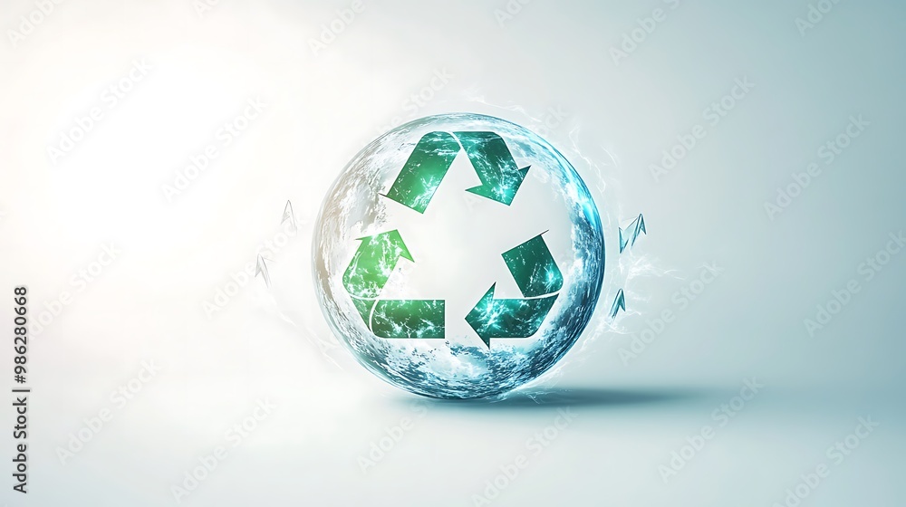 A Glowing Globe with a Green Recycle Symbol A Glowing Globe with a Green Recycle Symbol