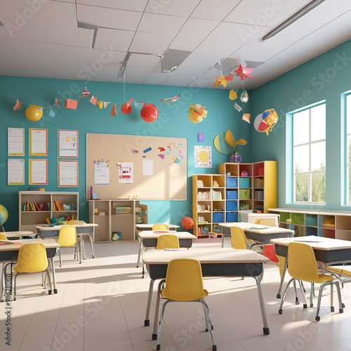 Classroom design with colorful and playful elements photo