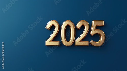 Gold 2025 numerals on a blue background. New Year celebrations and festive events. promotional