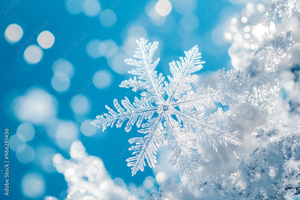 snowflakes and ice crystals isolated on blue sky - winter background panorama banner long.
snowflakes and ice crystals isolated on blue sky - winter background panorama banner long.