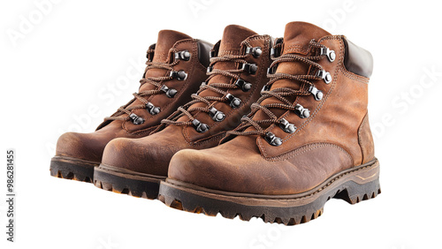 Set of industrial safety boots isolated on transparent background, PNG file, rugged design photo