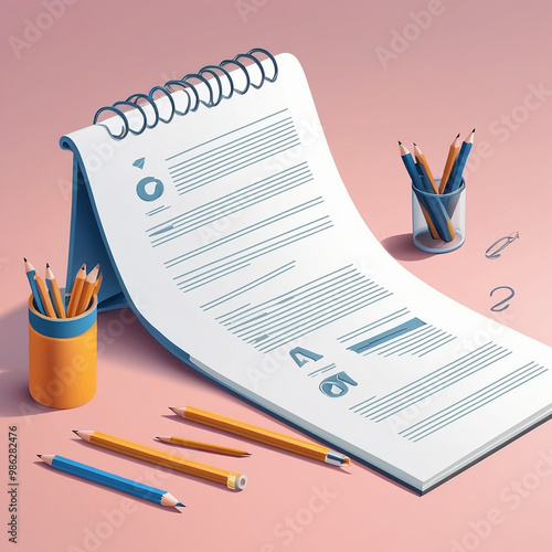Writing copywriting icon Document concept Web page and pencil 3d white background
