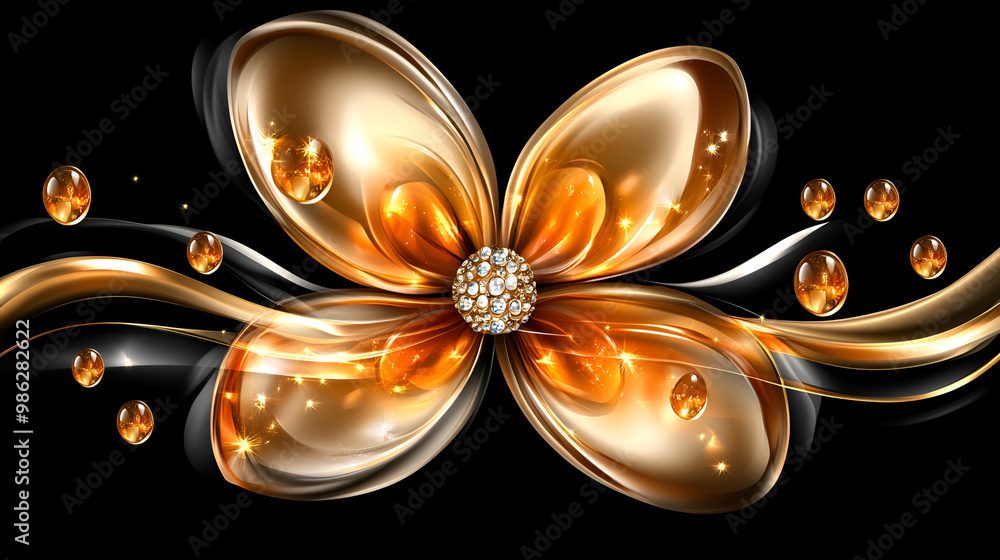 Elegant golden flower design with sparkling accents on a black background, showcasing creativity in digital art during evening hours Elegant golden flower design with sparkling accents on a black background, showcasing creativity in digital art during evening hours