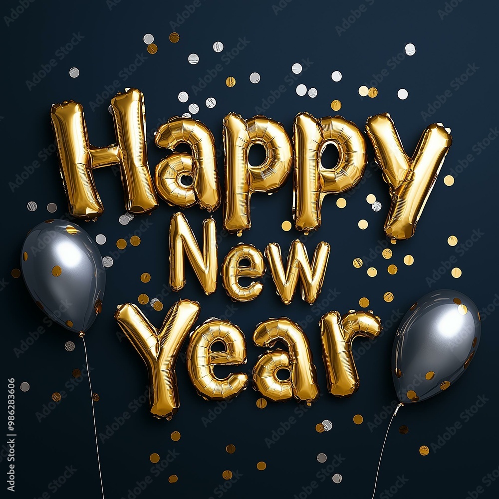 Festive Image of Happy New Year Balloons in Gold
